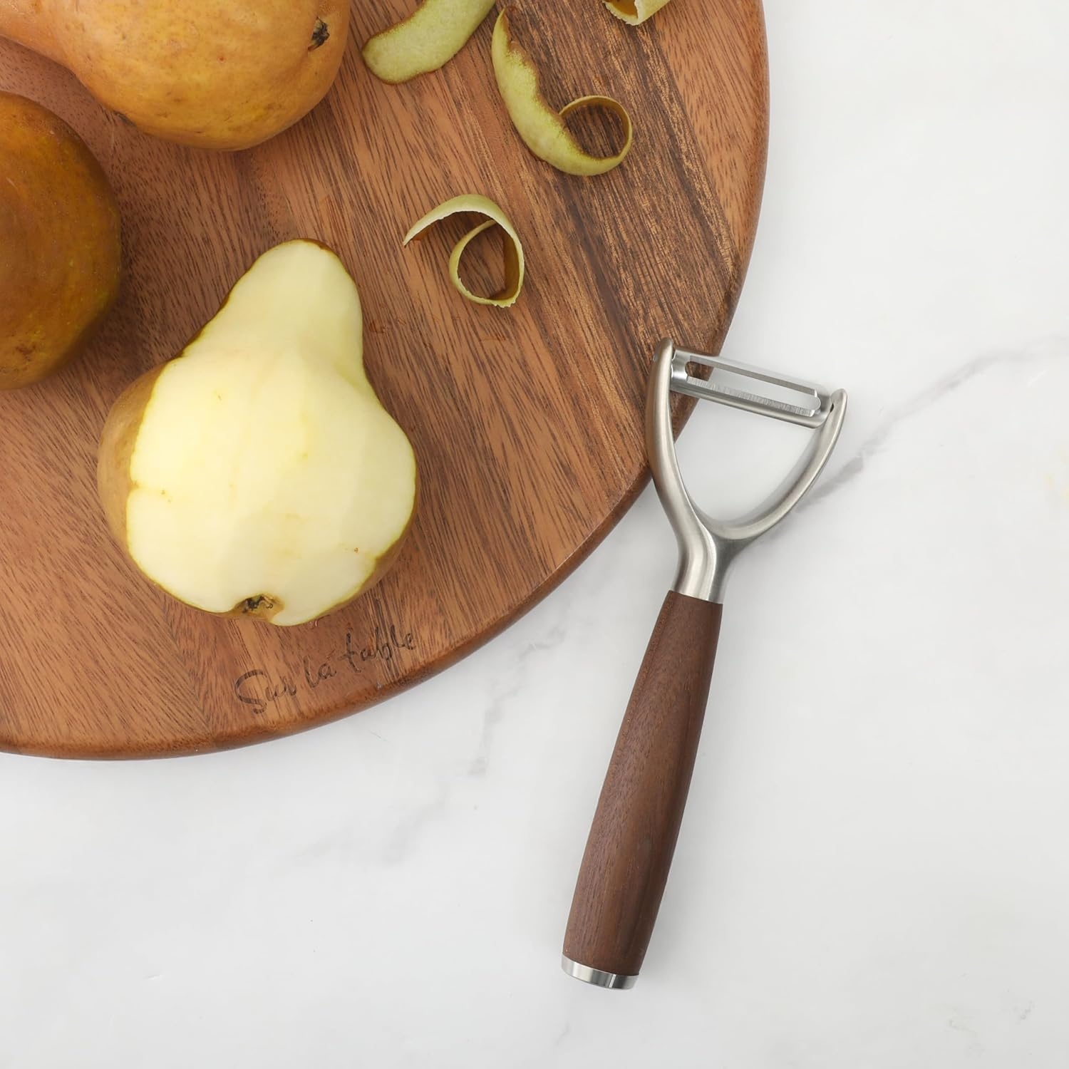 image:imageSur La Table Kitchen Essential Stainless Steel WWalnut Handle 55 Inch Mesh Strainer and SifterWalnut Co StainlessWalnut