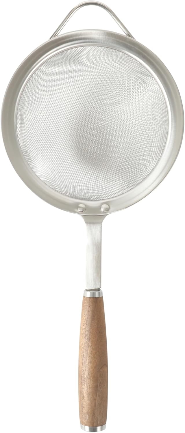 image:imageSur La Table Kitchen Essential Stainless Steel WWalnut Handle 55 Inch Mesh Strainer and SifterWalnut Co StainlessWalnut