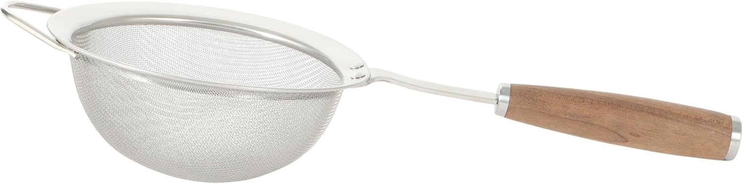 image:imageSur La Table Kitchen Essential Stainless Steel WWalnut Handle 55 Inch Mesh Strainer and SifterWalnut Co StainlessWalnut