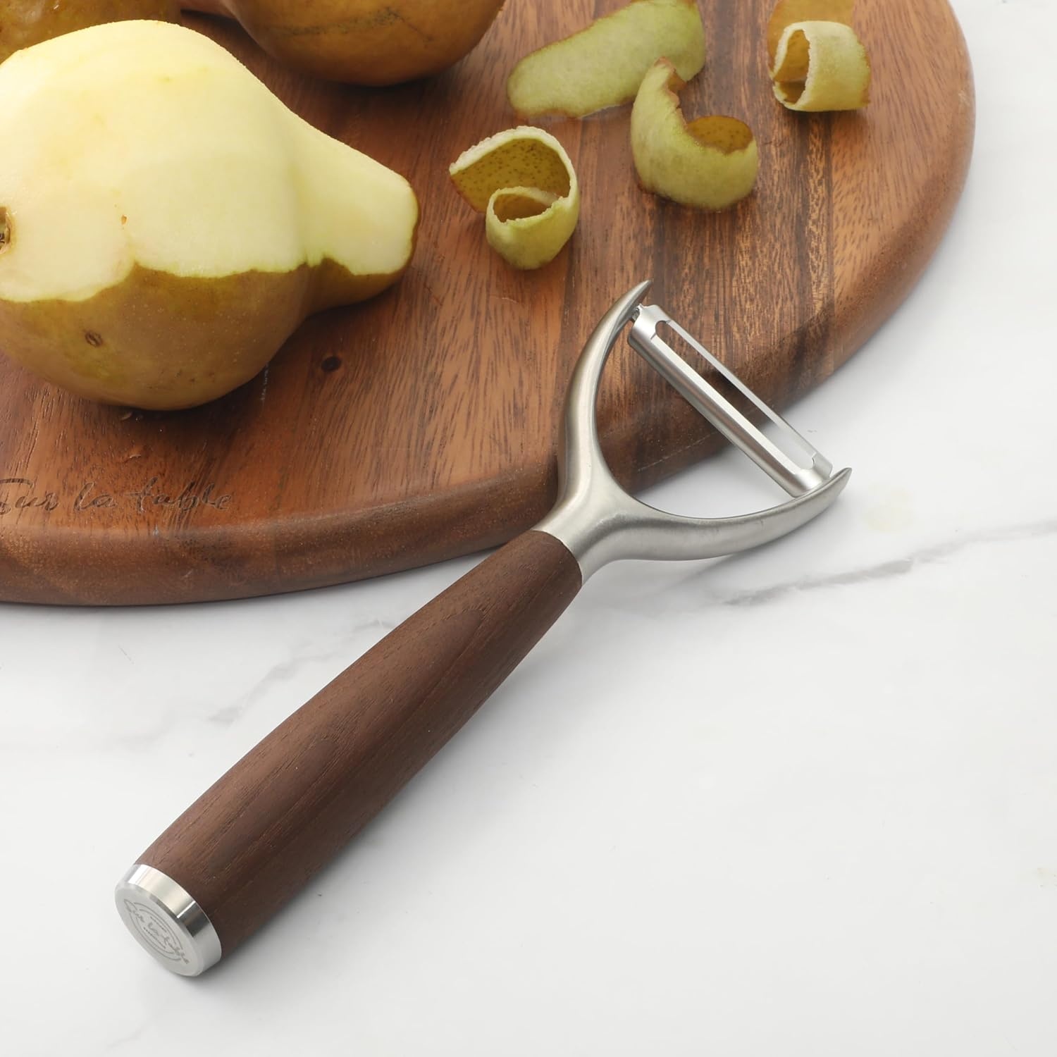 image:imageSur La Table Kitchen Essential Stainless Steel WWalnut Handle 55 Inch Mesh Strainer and SifterWalnut Co StainlessWalnut