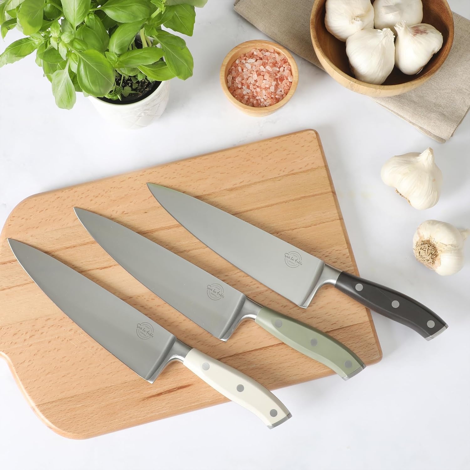 image:imageSur La Table Kitchen Essential Tasting Kitchen German Steel Chefs Knife 8Inch Stainless Steel Blade Professional Kitchen Knife with Black Handle and Forged Full TangJuniper Green
