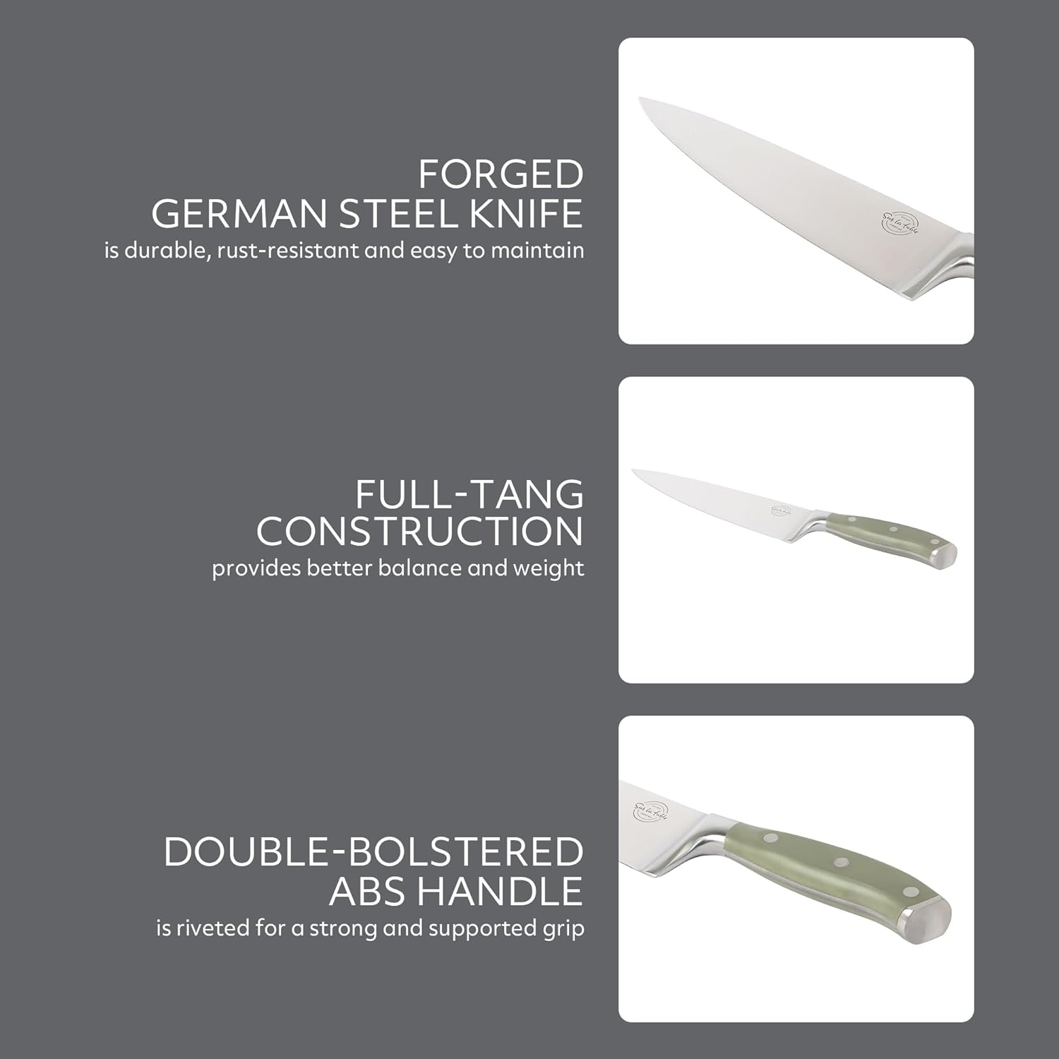 image:imageSur La Table Kitchen Essential Tasting Kitchen German Steel Chefs Knife 8Inch Stainless Steel Blade Professional Kitchen Knife with Black Handle and Forged Full TangJuniper Green