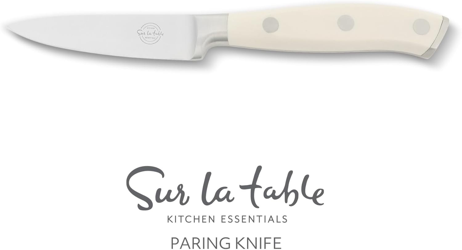 image:imageSur La Table Kitchen Essential Tasting Kitchen German Steel Paring Knife 35Inch Stainless Steel Blade Professional Kitchen Knife with White Handle and Forged Full Tang