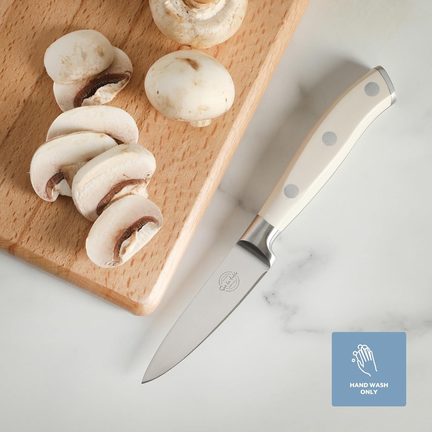 image:imageSur La Table Kitchen Essential Tasting Kitchen German Steel Paring Knife 35Inch Stainless Steel Blade Professional Kitchen Knife with White Handle and Forged Full Tang