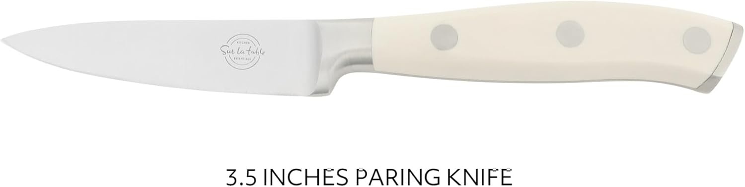 image:imageSur La Table Kitchen Essential Tasting Kitchen German Steel Paring Knife 35Inch Stainless Steel Blade Professional Kitchen Knife with White Handle and Forged Full Tang