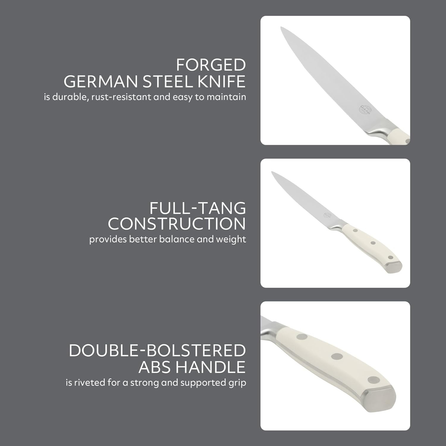 image:imageSur La Table Kitchen Essential Tasting Kitchen German Steel Santoku Knife 7Inch Stainless Steel Blade Professional Kitchen Knife with White Handle and Forged Full TangEggshell White 8 Slicer