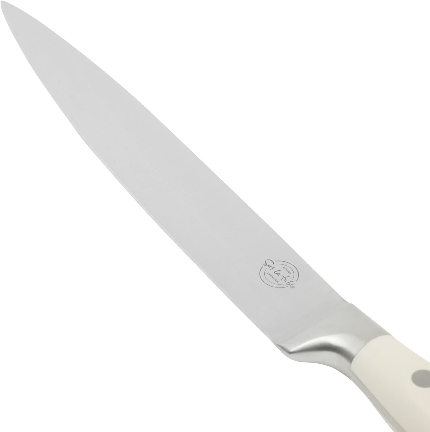 image:imageSur La Table Kitchen Essential Tasting Kitchen German Steel Santoku Knife 7Inch Stainless Steel Blade Professional Kitchen Knife with White Handle and Forged Full TangEggshell White 8 Slicer