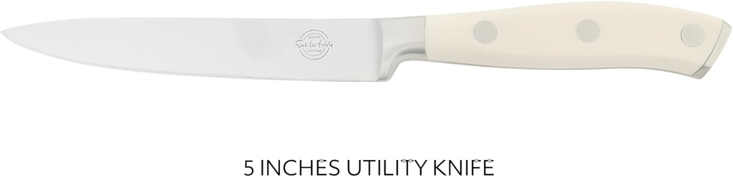image:imageSur La Table Kitchen Essential Tasting Kitchen German Steel Santoku Knife 7Inch Stainless Steel Blade Professional Kitchen Knife with White Handle and Forged Full TangEggshell White 5 Utility