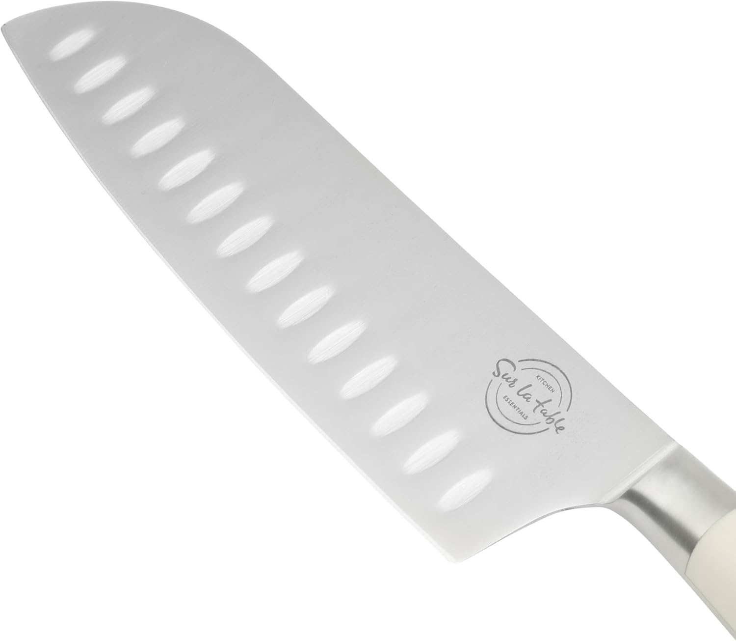 image:imageSur La Table Kitchen Essential Tasting Kitchen German Steel Santoku Knife 7Inch Stainless Steel Blade Professional Kitchen Knife with White Handle and Forged Full TangEggshell White 7 Santoku