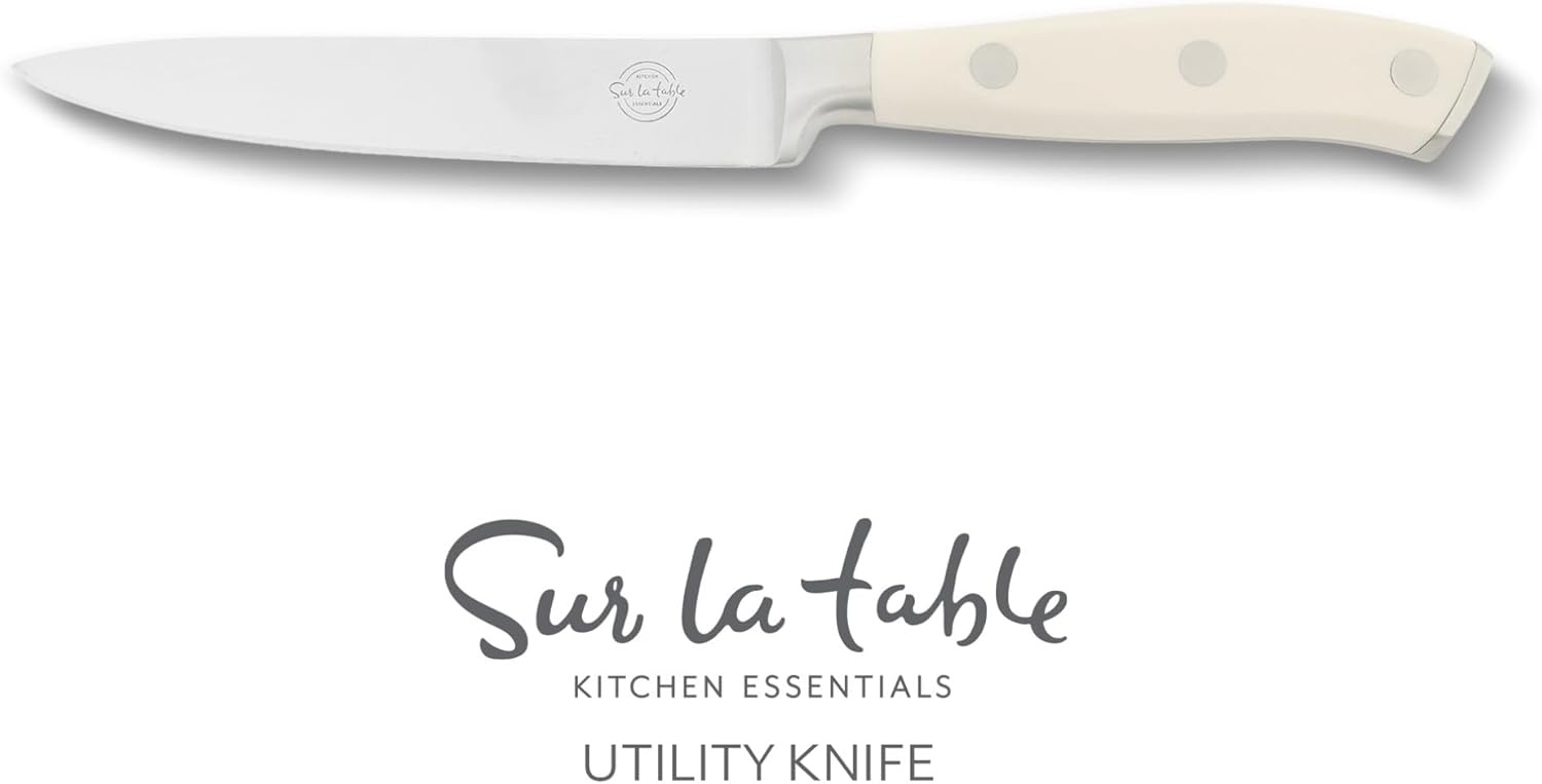 image:imageSur La Table Kitchen Essential Tasting Kitchen German Steel Santoku Knife 7Inch Stainless Steel Blade Professional Kitchen Knife with White Handle and Forged Full TangEggshell White 5 Utility