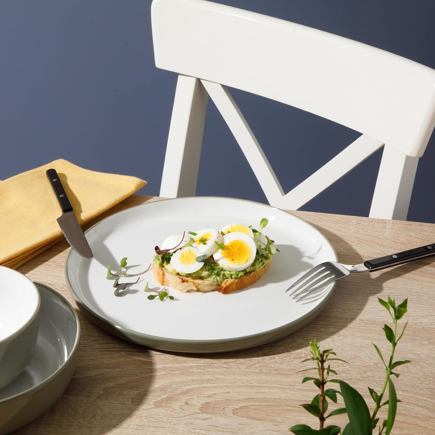 image:imageSur La Table Kitchen Essentials 16 Piece TwoTone Porcelain Chip and Scratch Resistant Dinnerware Plates and Bowls Set RedWhiteGreyWhite