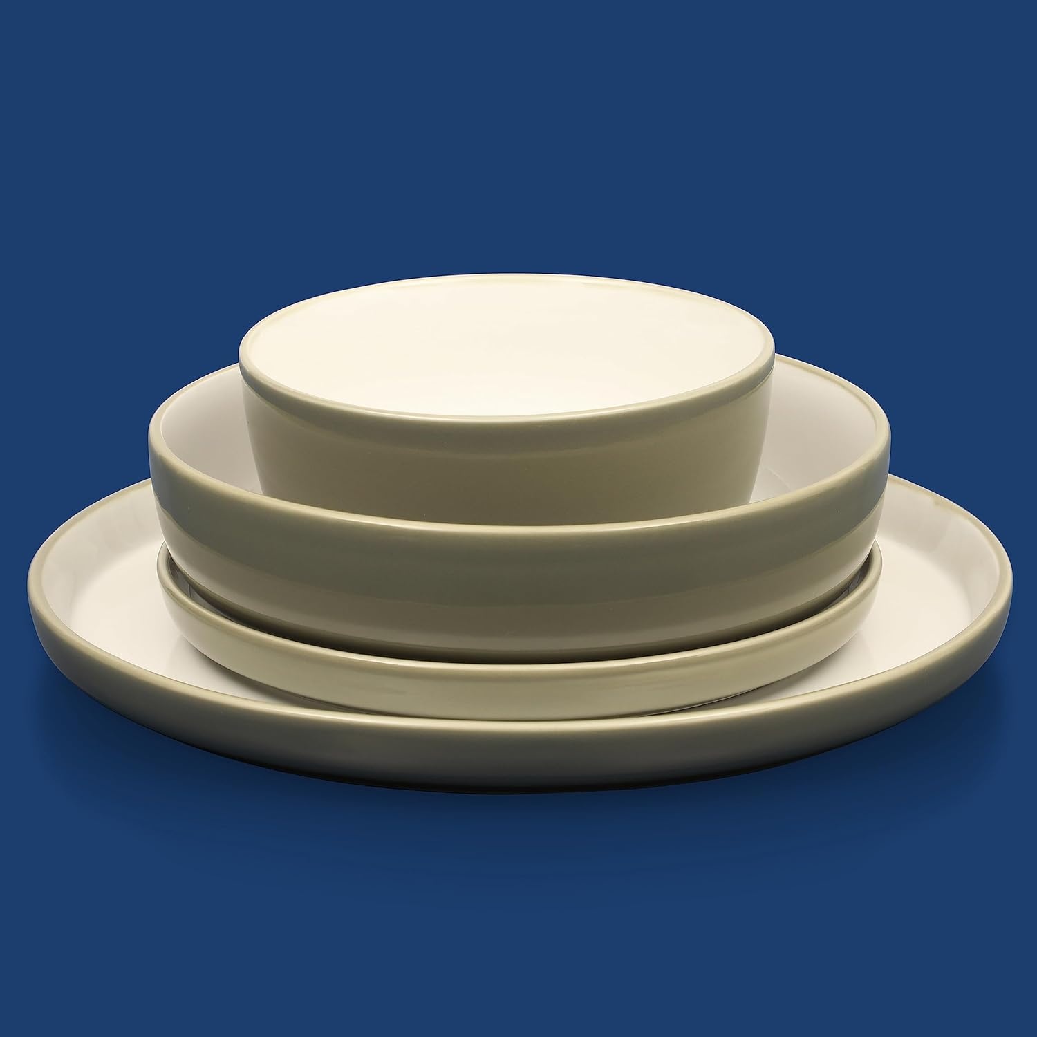 image:imageSur La Table Kitchen Essentials 16 Piece TwoTone Porcelain Chip and Scratch Resistant Dinnerware Plates and Bowls Set RedWhiteGreyWhite
