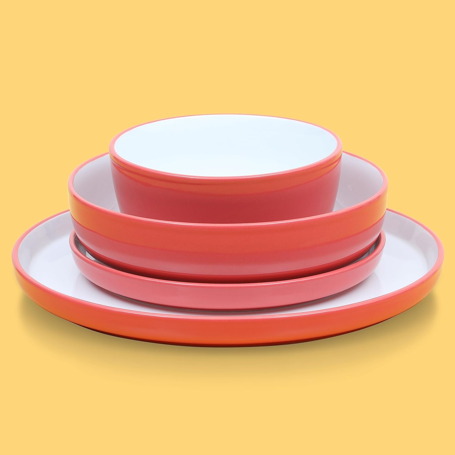 image:imageSur La Table Kitchen Essentials 16 Piece TwoTone Porcelain Chip and Scratch Resistant Dinnerware Plates and Bowls Set RedWhiteRedWhite