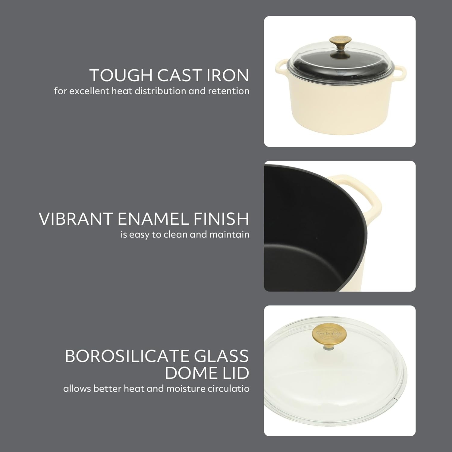 image:imageSur La Table Kitchen Essentials 4Piece Enameled Cast Iron Stackable Cookware Set 53 Qt Dutch Oven with Lid Braiser amp Grill Pan Navy Blue Gold Knob Oven Safe to 500F Induction CompatibleEggshell White 5qt Dutch