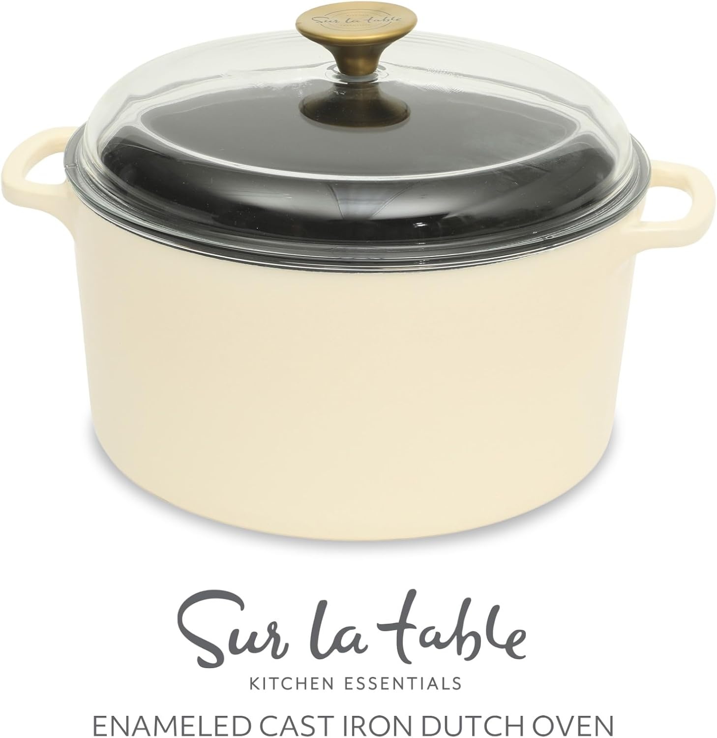 image:imageSur La Table Kitchen Essentials 4Piece Enameled Cast Iron Stackable Cookware Set 53 Qt Dutch Oven with Lid Braiser amp Grill Pan Navy Blue Gold Knob Oven Safe to 500F Induction CompatibleEggshell White 5qt Dutch