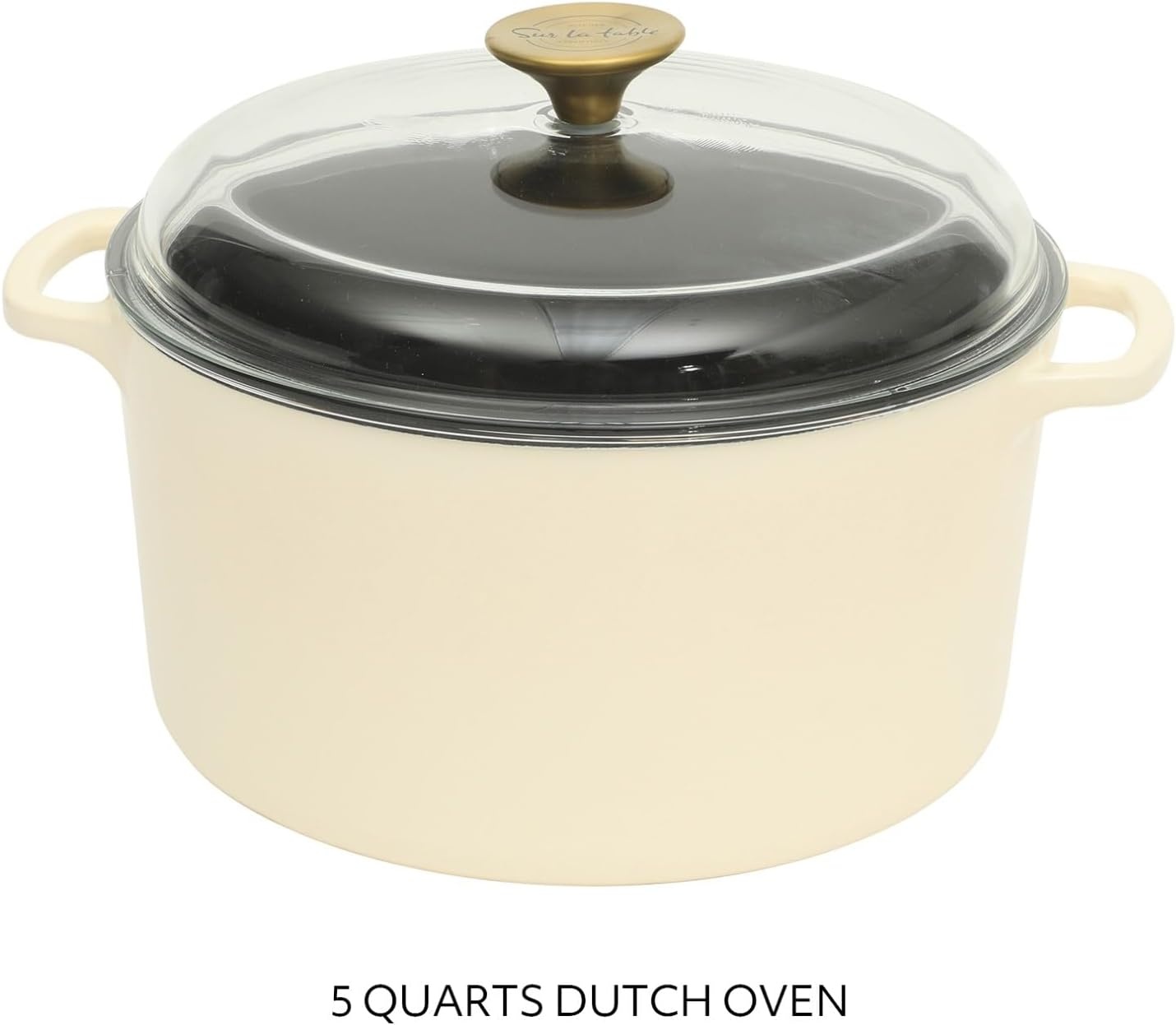 image:imageSur La Table Kitchen Essentials 4Piece Enameled Cast Iron Stackable Cookware Set 53 Qt Dutch Oven with Lid Braiser amp Grill Pan Navy Blue Gold Knob Oven Safe to 500F Induction CompatibleEggshell White 5qt Dutch