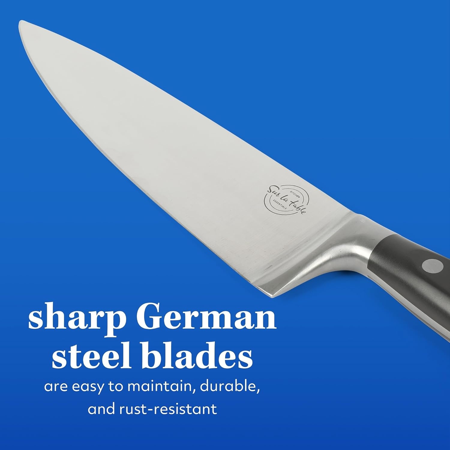 image:imageSur La Table Kitchen Essentials 5 Piece German Steel Blade wTriple Riveted Handle Set on Beechwood Magnetic Block BlackBlack 5pc Set