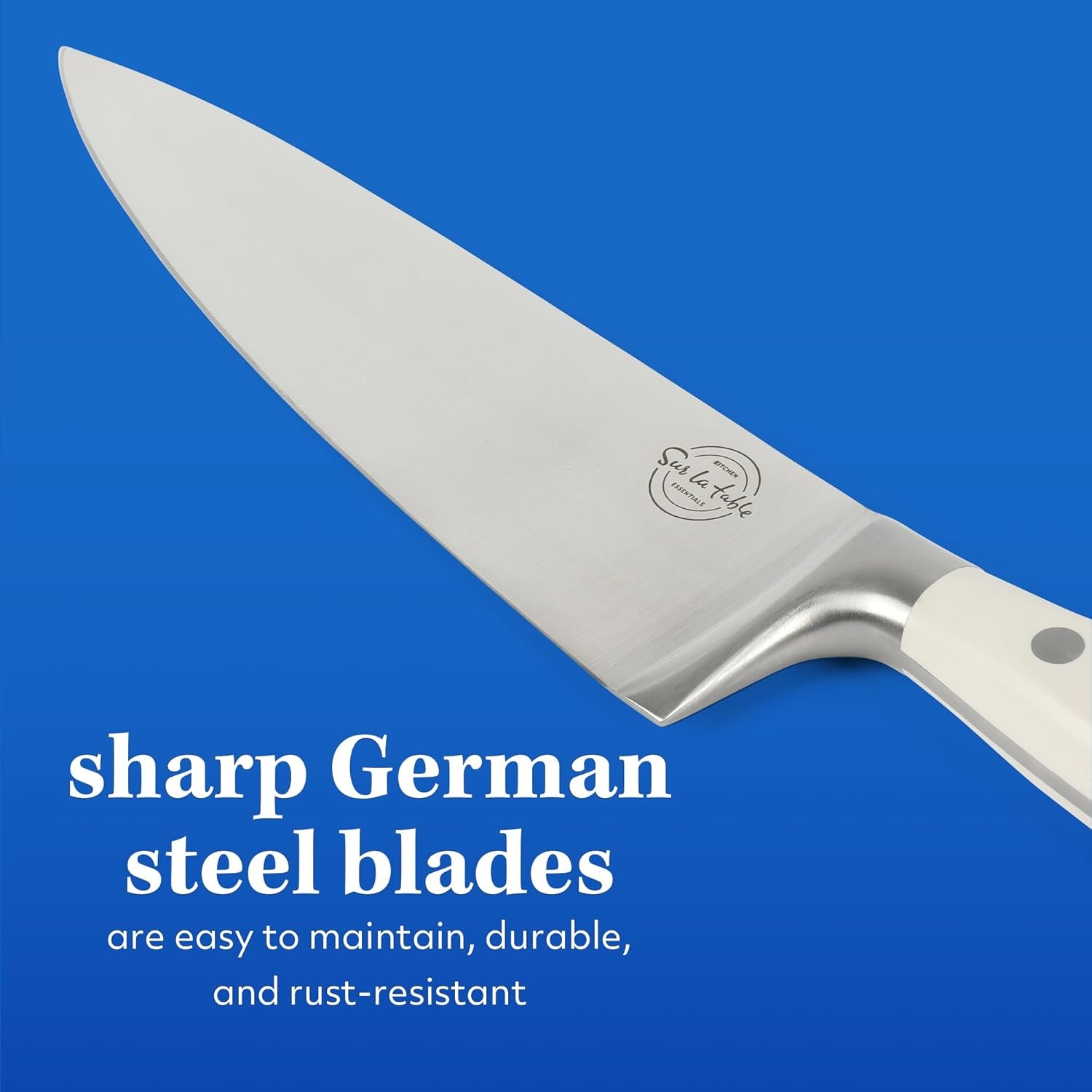 image:imageSur La Table Kitchen Essentials 5 Piece German Steel Blade wTriple Riveted Handle Set on Beechwood Magnetic Block BlackLinen White 5pc Set
