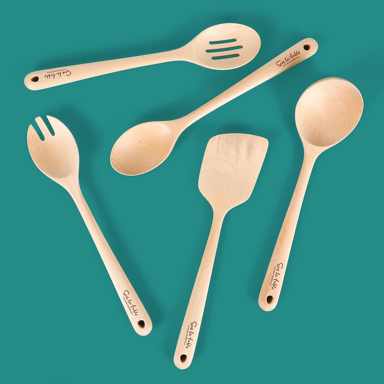 image:imageSur La Table Kitchen Essentials Beech Wood Kitchen Tools Durable Wooden Cooking Utensils Set