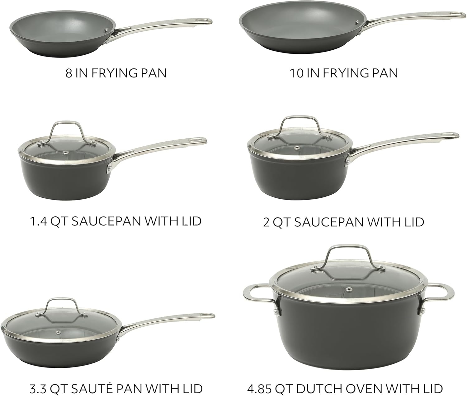 image:imageSur La Table Kitchen Essentials Cool Commune Hard Anodized 10 Piece PFA Free Ceramic Non stick Interior Forged Durable Aluminum Pots and Pans Cookware Set Black Induction CompatibleBlack Hard Anodized Aluminum