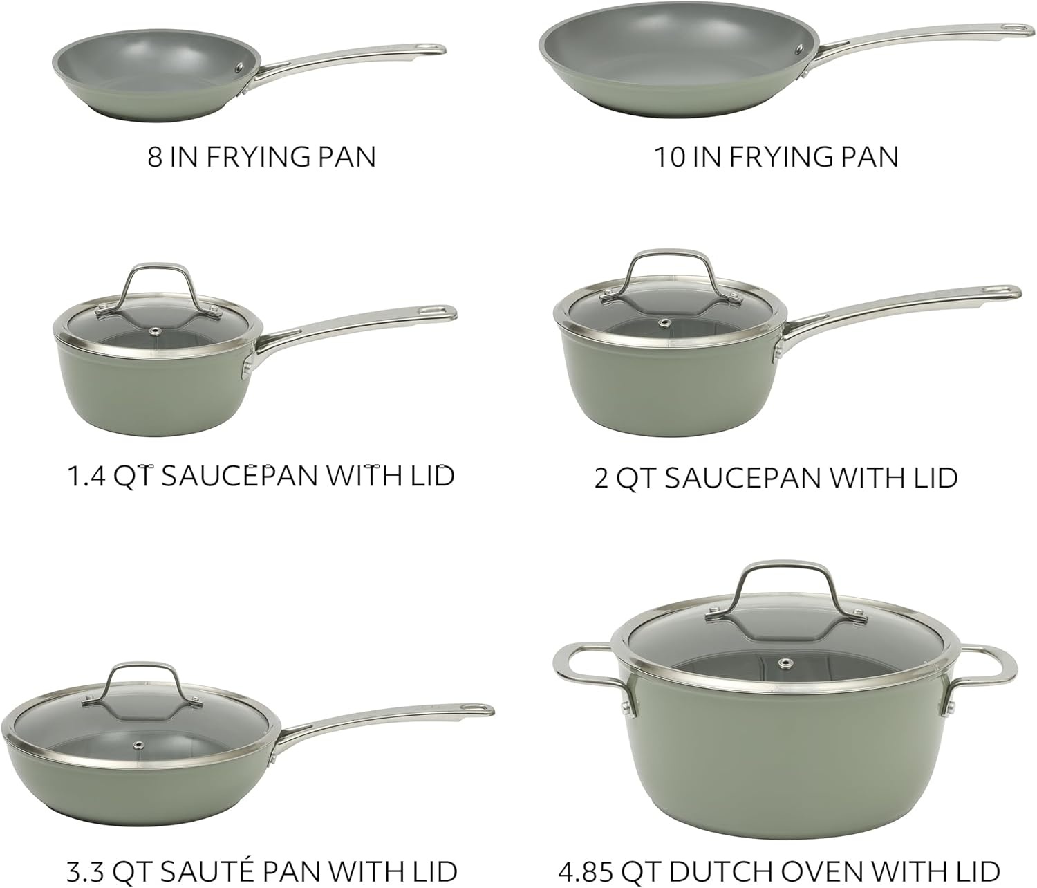 image:imageSur La Table Kitchen Essentials Cool Commune Hard Anodized 10 Piece PFA Free Ceramic Non stick Interior Forged Durable Aluminum Pots and Pans Cookware Set Black Induction CompatibleGreen Hard Anodized Aluminum