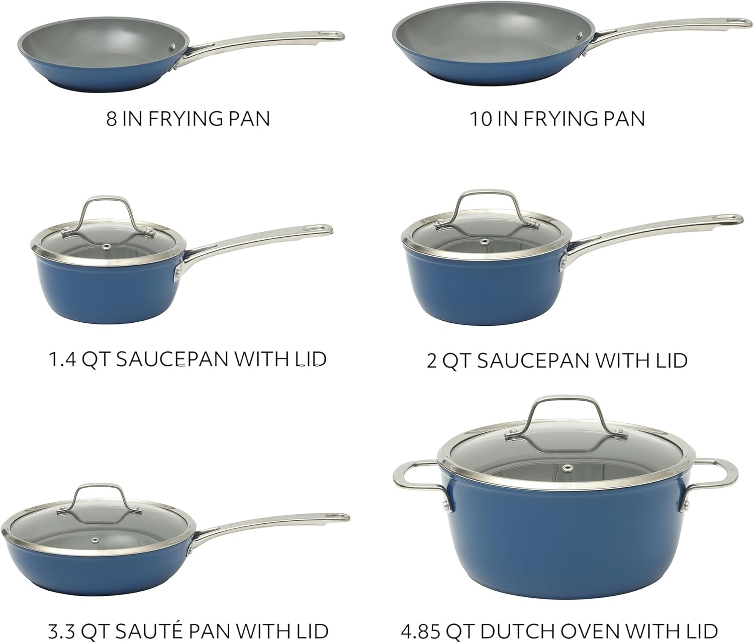 image:imageSur La Table Kitchen Essentials Cool Commune Hard Anodized 10 Piece PFA Free Ceramic Non stick Interior Forged Durable Aluminum Pots and Pans Cookware Set Black Induction CompatibleBlue Hard Anodized Aluminum