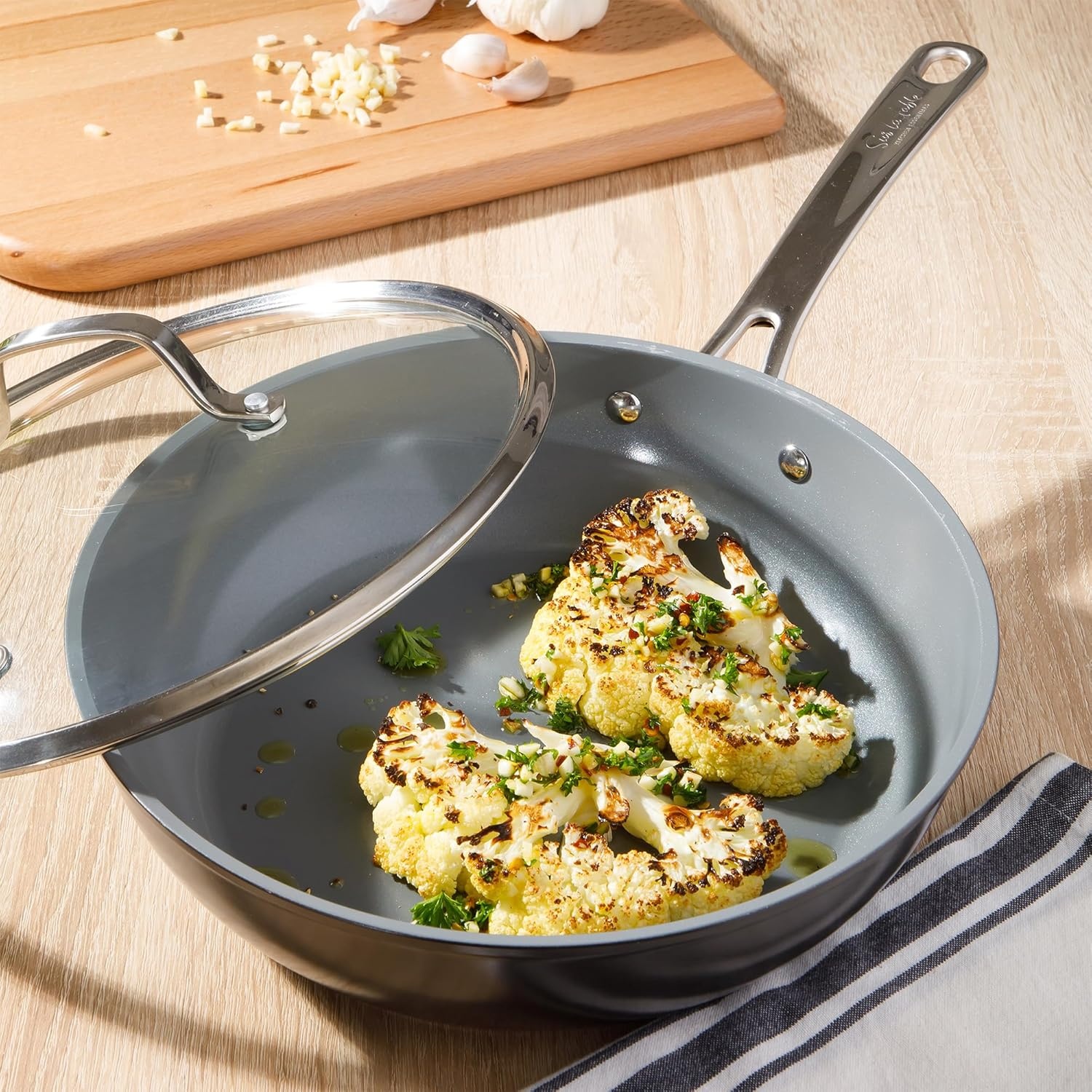 image:imageSur La Table Kitchen Essentials Cool Commune Hard Anodized 10 Piece PFA Free Ceramic Non stick Interior Forged Durable Aluminum Pots and Pans Cookware Set Black Induction CompatibleBlack Hard Anodized Aluminum