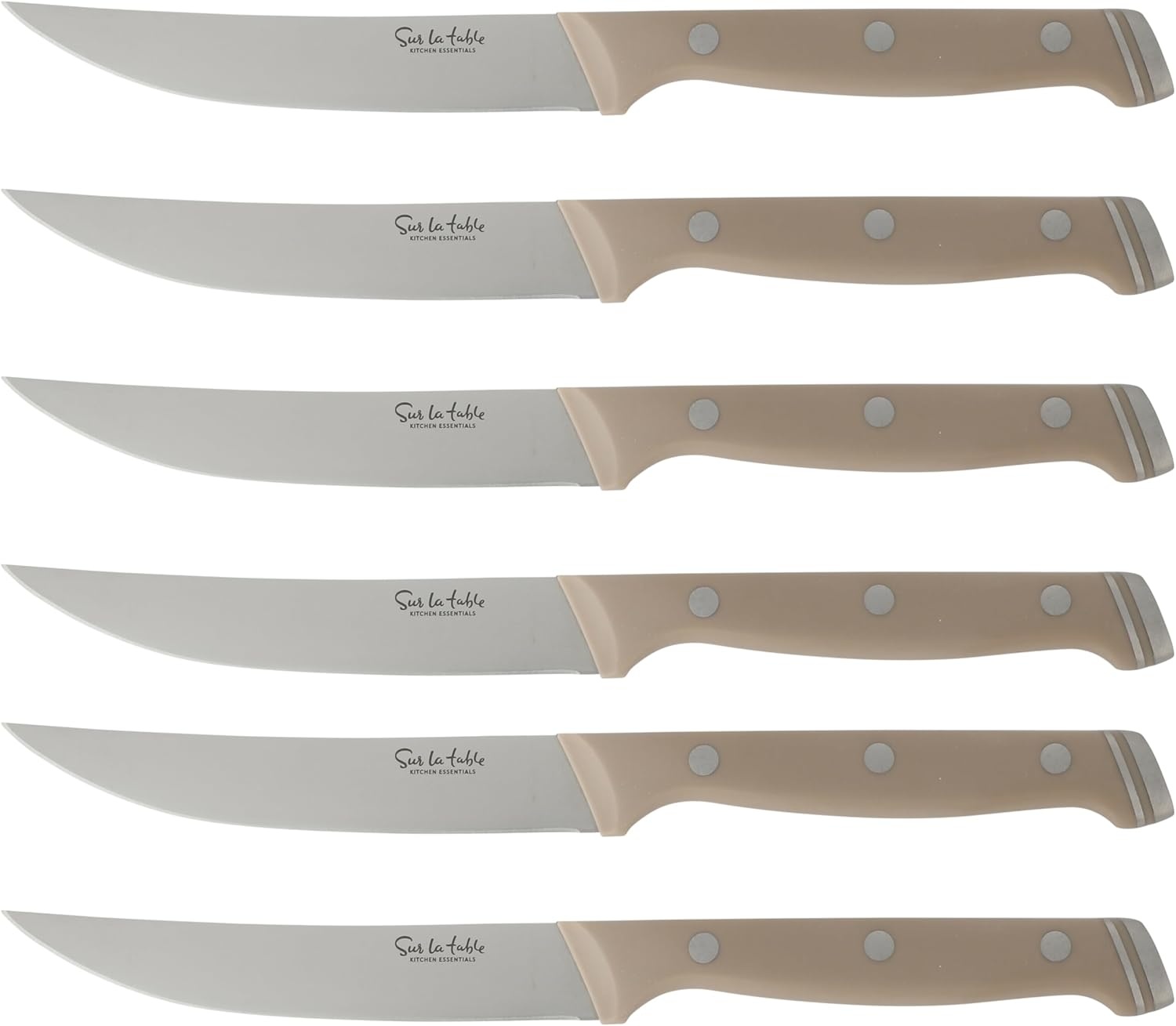 image:imageSur La Table Kitchen Essentials Knife Set with Block 14Piece Forged German Steel Kitchen Knives Beech Wood Block Chef Santoku Bread amp Steak Knives Shears amp Sharpener Linen WhiteTaupe 14pc Set