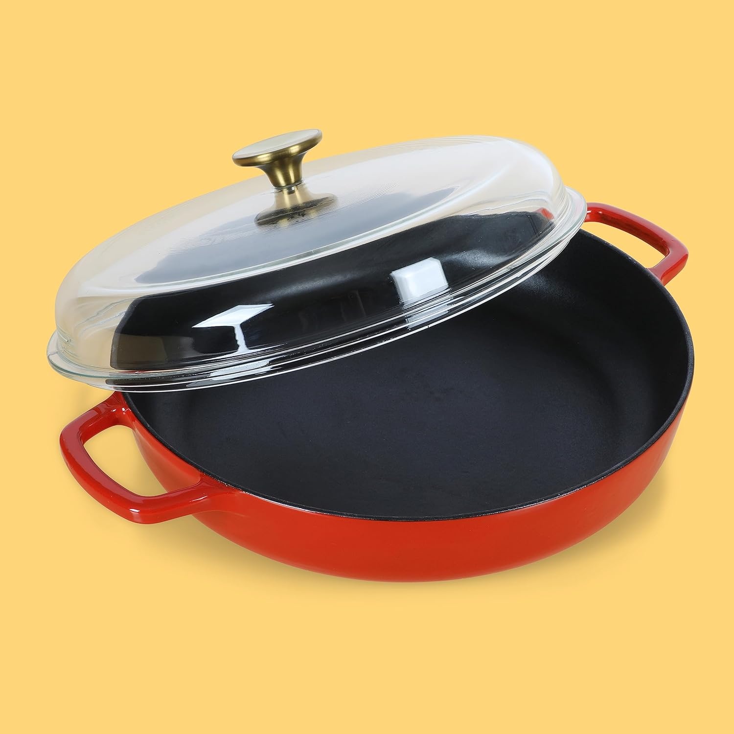 image:imageSur La Table Kitchen Essentials Supper Club 375 Quart Enamel Cast Iron All In One MultiPurpose NonToxic Nonstick Braiser Pan WBorosilicate Glass Lid Juniper GreenRed Braiser