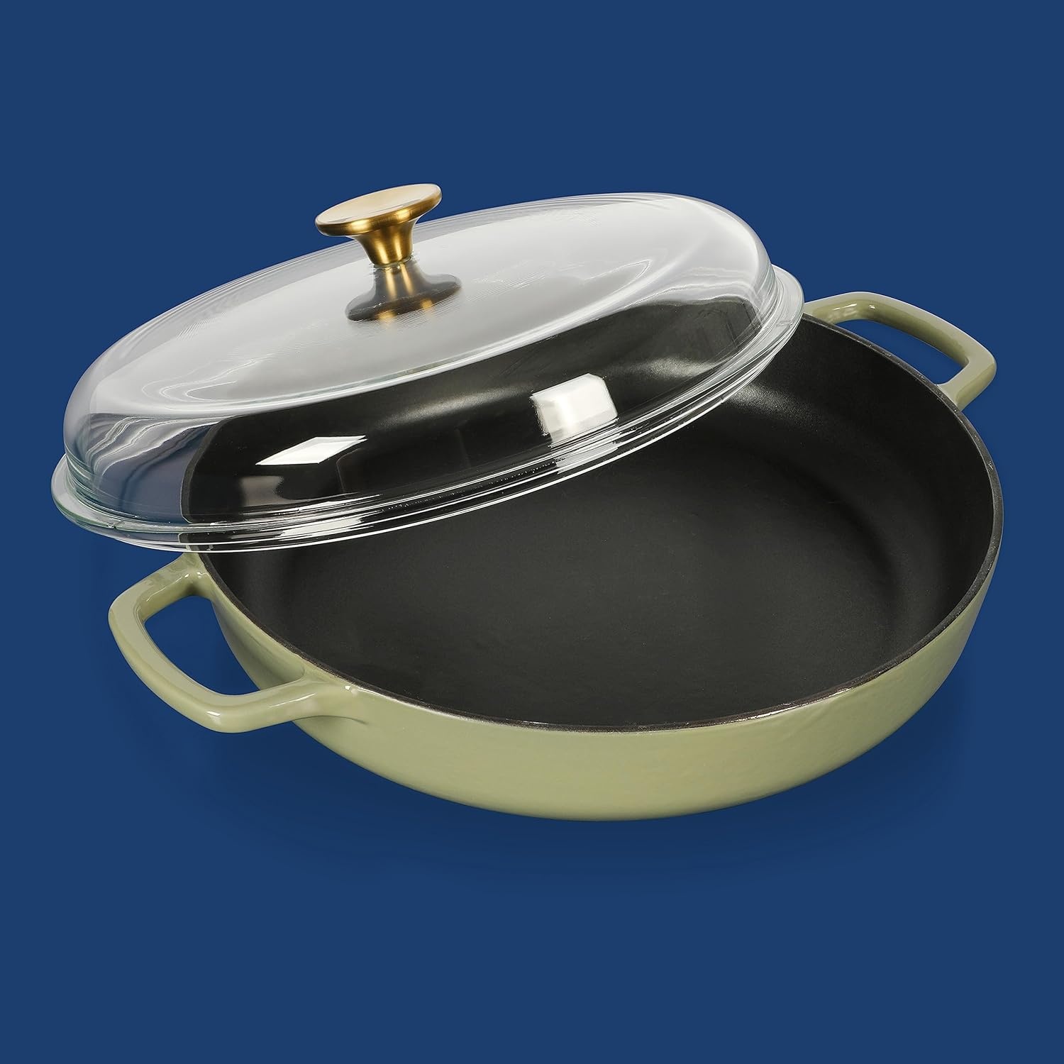 image:imageSur La Table Kitchen Essentials Supper Club 375 Quart Enamel Cast Iron All In One MultiPurpose NonToxic Nonstick Braiser Pan WBorosilicate Glass Lid Juniper GreenJuniper Green Braiser