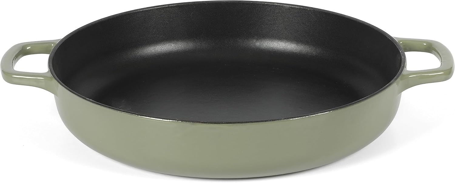 image:imageSur La Table Kitchen Essentials Supper Club 375 Quart Enamel Cast Iron All In One MultiPurpose NonToxic Nonstick Braiser Pan WBorosilicate Glass Lid Juniper GreenJuniper Green Braiser