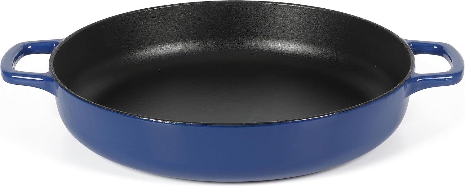 image:imageSur La Table Kitchen Essentials Supper Club 375 Quart Enamel Cast Iron All In One MultiPurpose NonToxic Nonstick Braiser Pan WBorosilicate Glass Lid Juniper GreenBlue Braiser