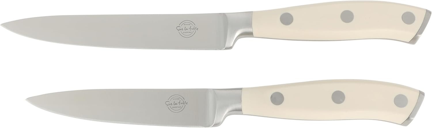 image:imageSur La Table Kitchen Essentials Tasting Kitchen HighCarbon German Steel 7 Piece Full Tang Forged Cutlery Knife Block Set Eggshell White WAshwood BlockEggshell White w Ashwood Block