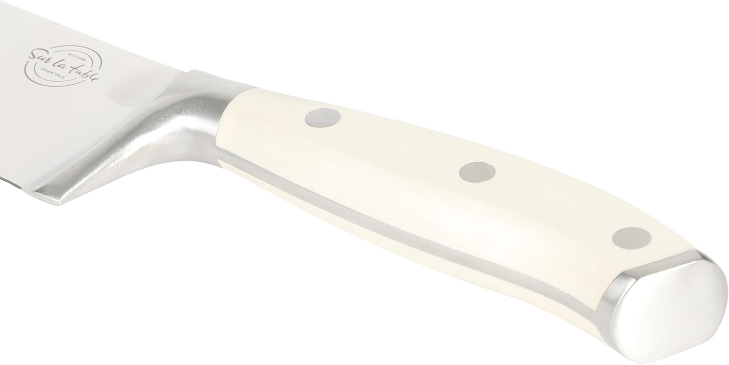 image:imageSur La Table Kitchen Essentials Tasting Kitchen HighCarbon German Steel 7 Piece Full Tang Forged Cutlery Knife Block Set Eggshell White WAshwood BlockEggshell White w Ashwood Block