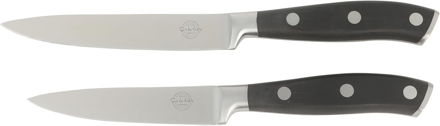 image:imageSur La Table Kitchen Essentials Tasting Kitchen HighCarbon German Steel 7 Piece Full Tang Forged Cutlery Knife Block Set Eggshell White WAshwood BlockBlack