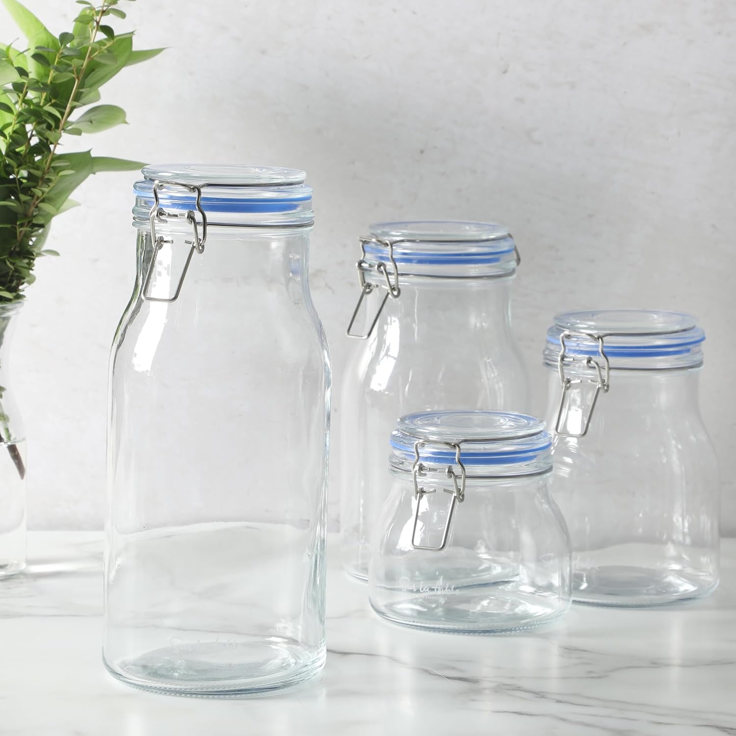 image:imageSur La Table Lyon Court 4Piece Glass Canister Set with Airtight Trigger Clamp Lids Clear 71 oz 54 oz 37 oz amp 225 oz Sizes Rubber Gasket Seal Dishwasher Safe Food Storage JarsSet of 4 71 oz 54 oz 37 oz 225 oz