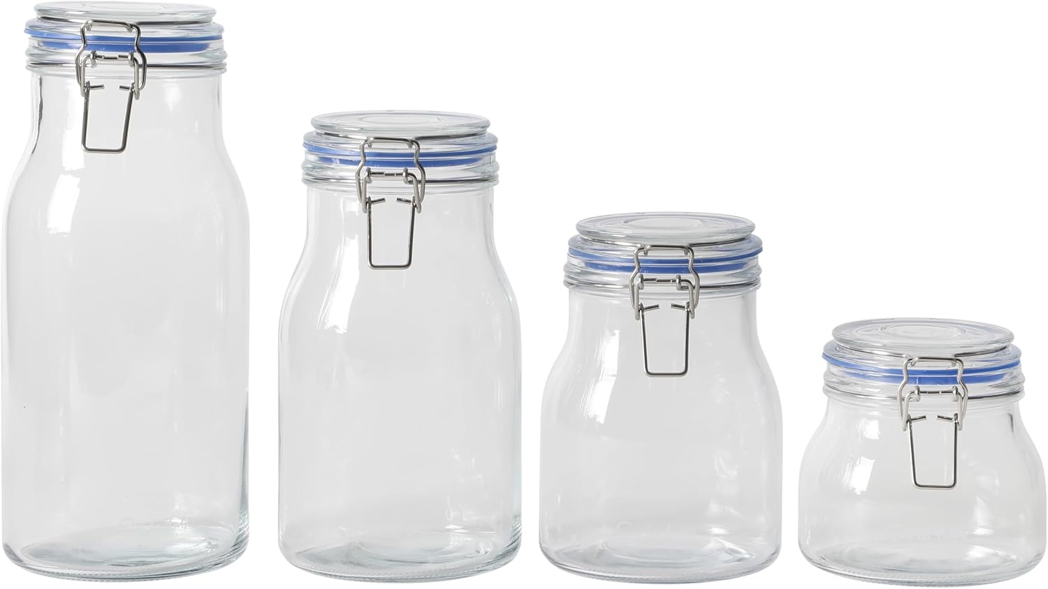 image:imageSur La Table Lyon Court 4Piece Glass Canister Set with Airtight Trigger Clamp Lids Clear 71 oz 54 oz 37 oz amp 225 oz Sizes Rubber Gasket Seal Dishwasher Safe Food Storage JarsSet of 4 71 oz 54 oz 37 oz 225 oz