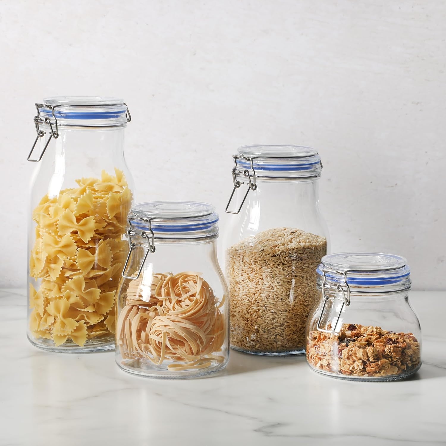 image:imageSur La Table Lyon Court 4Piece Glass Canister Set with Airtight Trigger Clamp Lids Clear 71 oz 54 oz 37 oz amp 225 oz Sizes Rubber Gasket Seal Dishwasher Safe Food Storage JarsSet of 4 71 oz 54 oz 37 oz 225 oz
