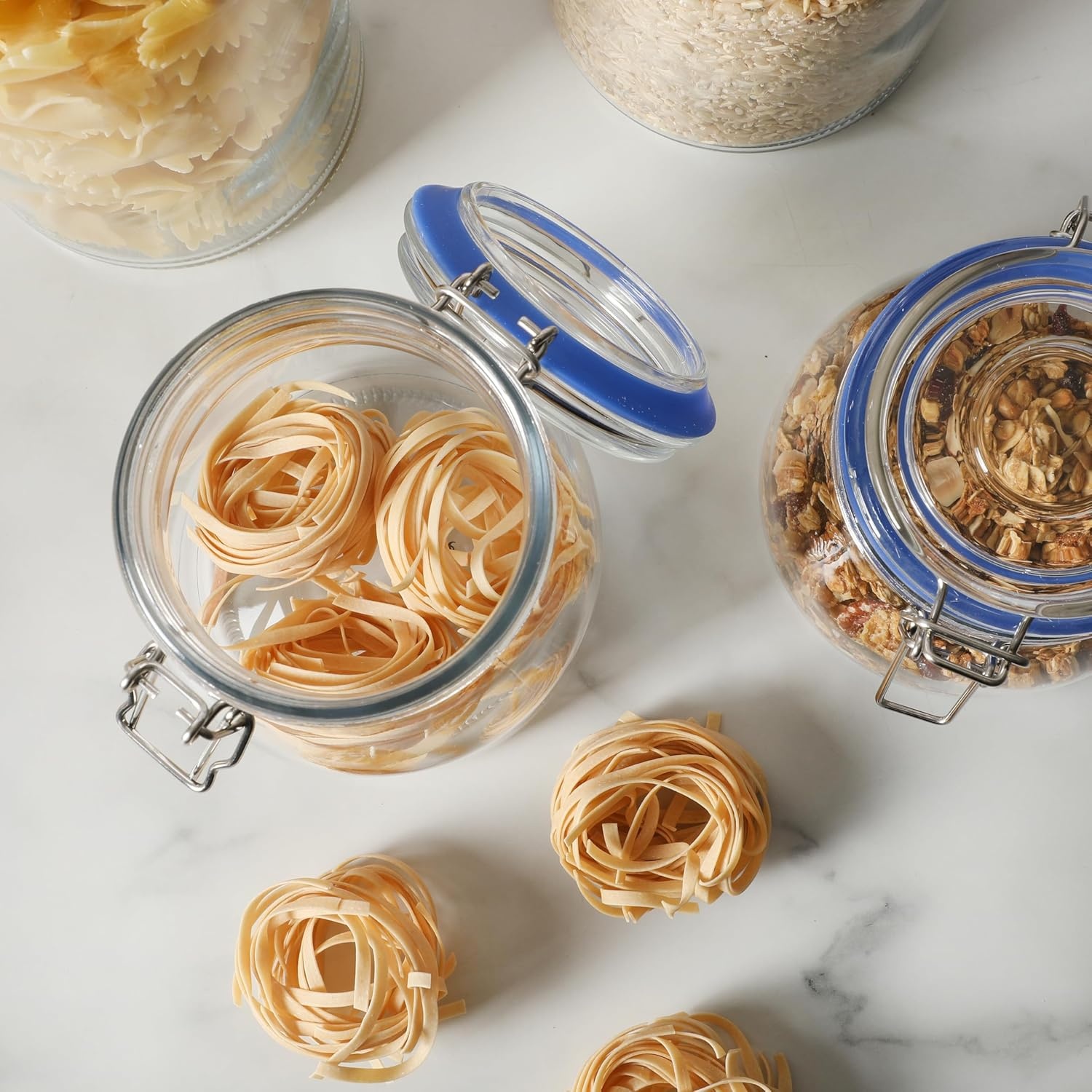 image:imageSur La Table Lyon Court 4Piece Glass Canister Set with Airtight Trigger Clamp Lids Clear 71 oz 54 oz 37 oz amp 225 oz Sizes Rubber Gasket Seal Dishwasher Safe Food Storage JarsSet of 4 71 oz 54 oz 37 oz 225 oz