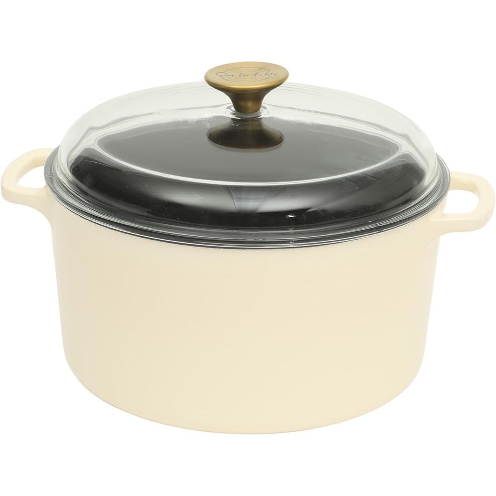 image:imageSur La Table Kitchen Essentials 4Piece Enameled Cast Iron Stackable Cookware Set 53 Qt Dutch Oven with Lid Braiser amp Grill Pan Navy Blue Gold Knob Oven Safe to 500F Induction CompatibleEggshell White 5qt Dutch