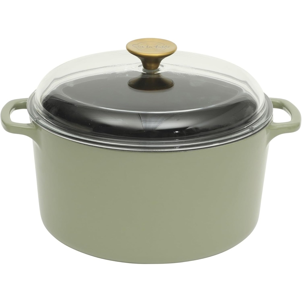 image:imageSur La Table Kitchen Essentials 4Piece Enameled Cast Iron Stackable Cookware Set 53 Qt Dutch Oven with Lid Braiser amp Grill Pan Navy Blue Gold Knob Oven Safe to 500F Induction CompatibleJuniper Green 5qt Dutch