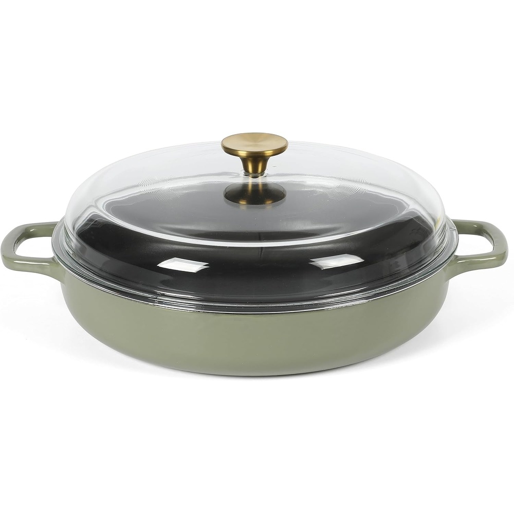 image:imageSur La Table Kitchen Essentials Supper Club 375 Quart Enamel Cast Iron All In One MultiPurpose NonToxic Nonstick Braiser Pan WBorosilicate Glass Lid Juniper GreenJuniper Green Braiser