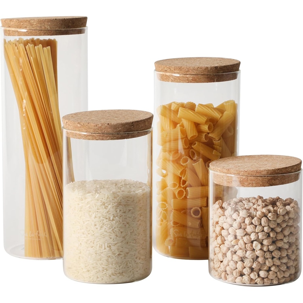 image:imageSur La Table Lyon Court 4Piece Glass Canister Set with Airtight Trigger Clamp Lids Clear 71 oz 54 oz 37 oz amp 225 oz Sizes Rubber Gasket Seal Dishwasher Safe Food Storage JarsSet of 4 57 oz 45 oz 34 oz 25 oz