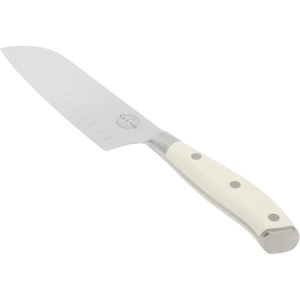 image:imageSur La Table Kitchen Essential Tasting Kitchen German Steel Santoku Knife 7Inch Stainless Steel Blade  Professional Kitchen Knife with White Handle and Forged Full TangEggshell White 7 Santoku