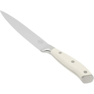 image:imageSur La Table Kitchen Essential Tasting Kitchen German Steel Santoku Knife 7Inch Stainless Steel Blade  Professional Kitchen Knife with White Handle and Forged Full TangEggshell White 8 Slicer