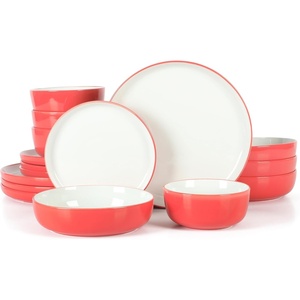 image:imageSur La Table Kitchen Essentials 16 Piece TwoTone Porcelain Chip and Scratch Resistant Dinnerware Plates and Bowls Set  RedWhiteRedWhite