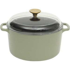 image:imageSur La Table Kitchen Essentials 4Piece Enameled Cast Iron Stackable Cookware Set 53 Qt Dutch Oven with Lid Braiser amp Grill Pan Navy Blue Gold Knob Oven Safe to 500F Induction CompatibleJuniper Green 5qt Dutch