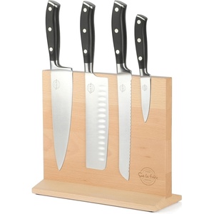 image:imageSur La Table Kitchen Essentials 5 Piece German Steel Blade wTriple Riveted Handle Set on Beechwood Magnetic Block  BlackBlack 5pc Set