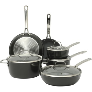 image:imageSur La Table Kitchen Essentials Cool Commune Hard Anodized 10 Piece PFA Free Ceramic Non stick Interior Forged Durable Aluminum Pots and Pans Cookware Set  Black  Induction CompatibleBlack Hard Anodized Aluminum