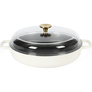 image:imageSur La Table Kitchen Essentials Supper Club 375 Quart Enamel Cast Iron All In One MultiPurpose NonToxic Nonstick Braiser Pan WBorosilicate Glass Lid  Juniper GreenEggshell White Braiser